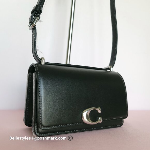 COACH Bandit Luxe Refined Smooth Calf Leather Small Crossbody Bag- Black color ⭐ - Picture 2 of 16